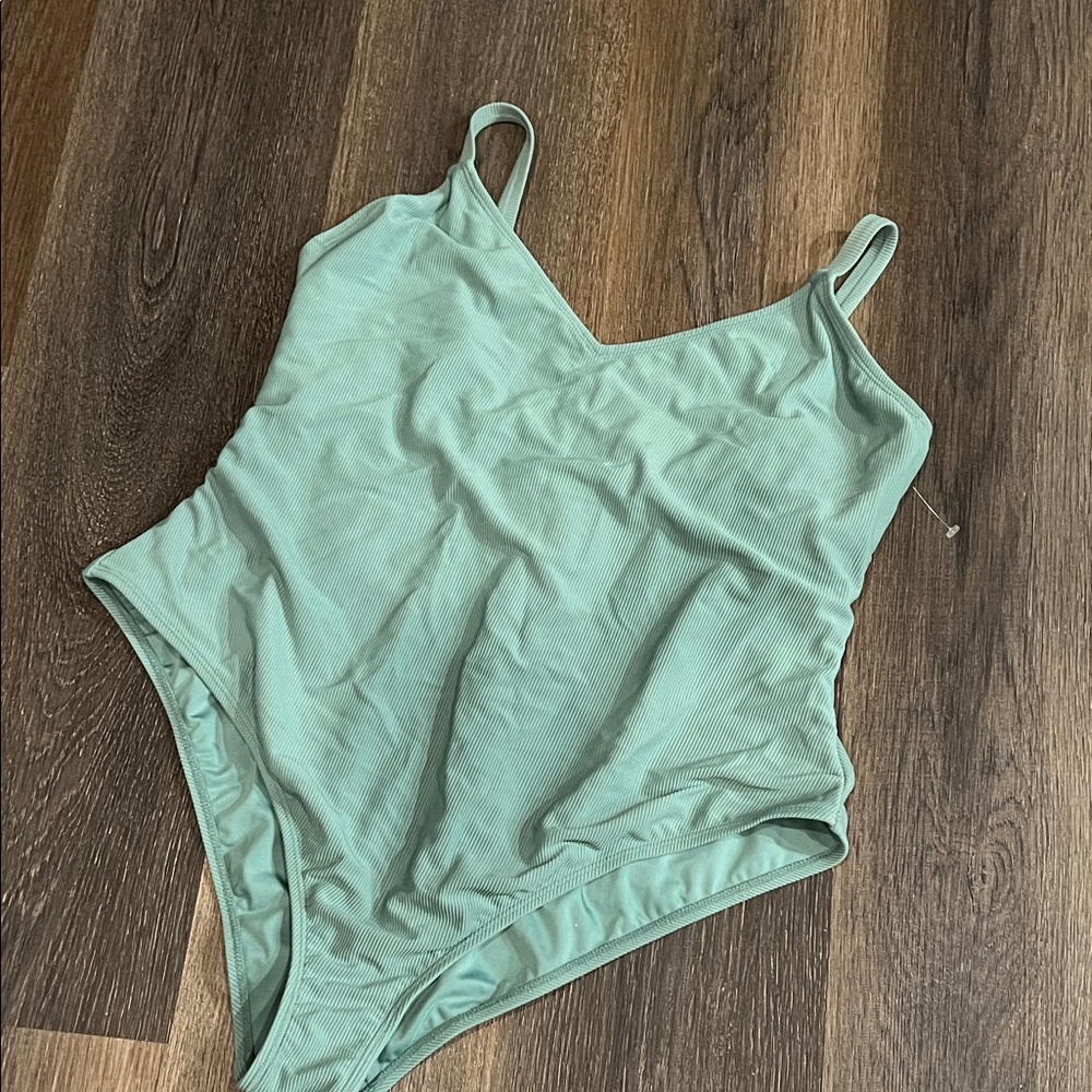 Classic V-Neck One-Piece Swimsuit in Sage Green